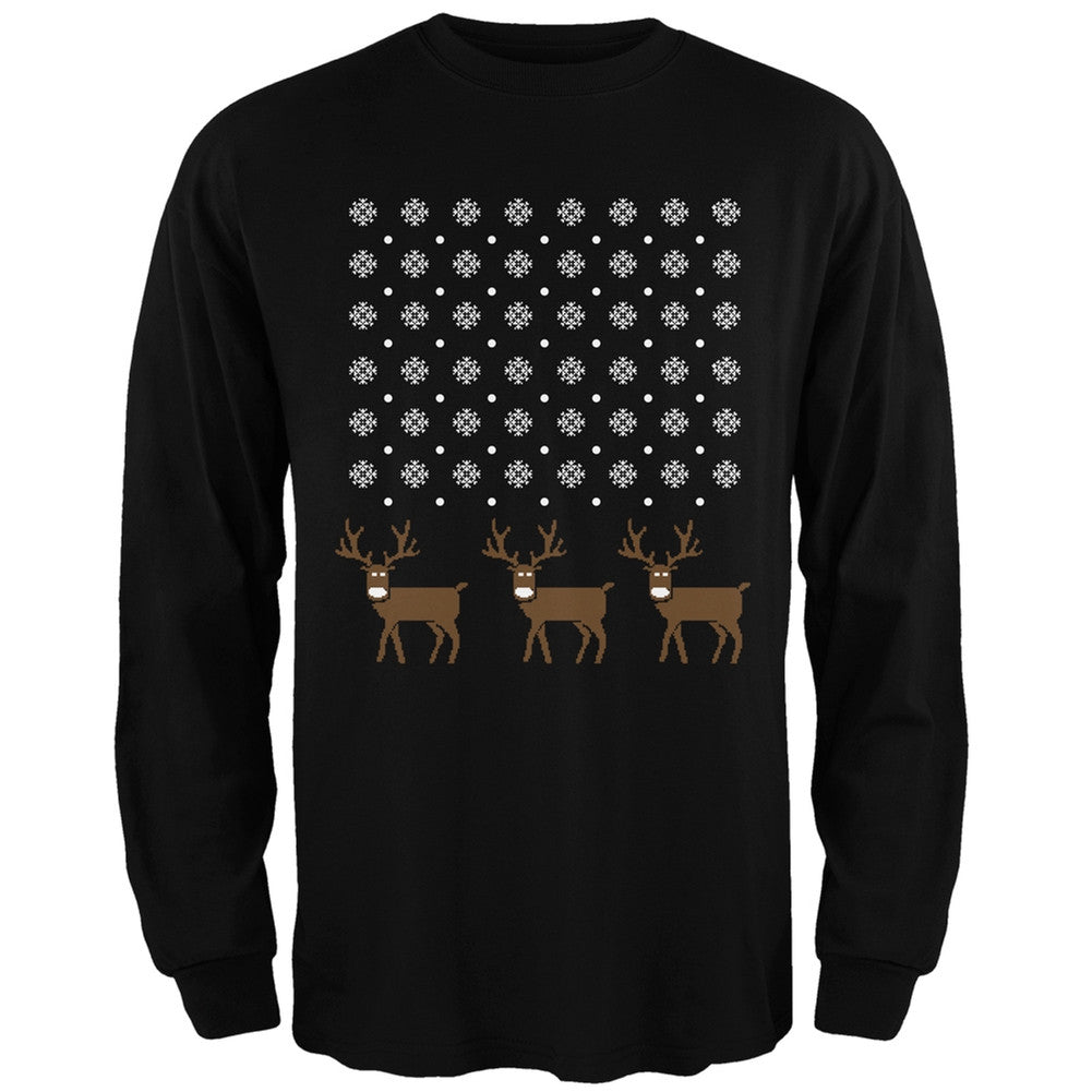 Snowflake and Reindeer Ugly Christmas Red Adult Long Sleeve T-Shirt Men's Long Sleeves Old Glory   