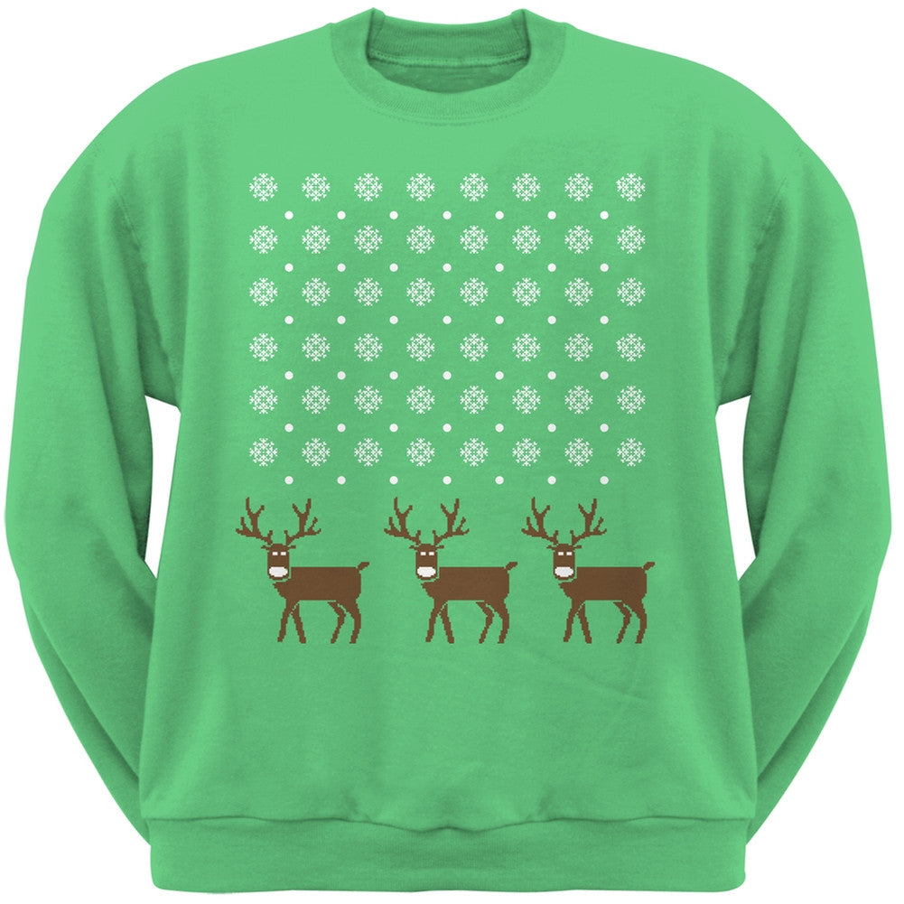 Snowflake and Reindeer Ugly Christmas Green Adult Sweatshirt Men's Sweatshirts Old Glory   