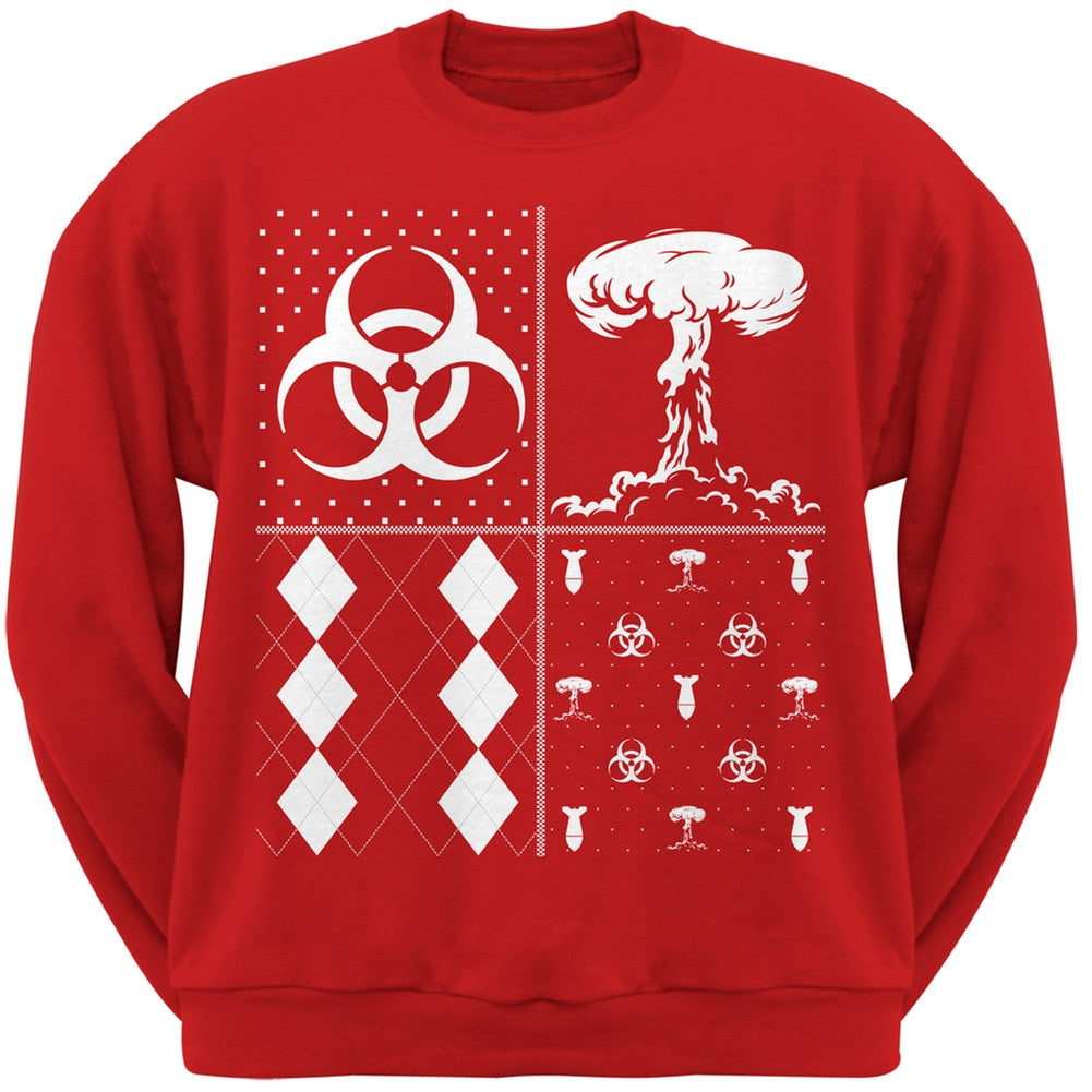 Biohazard Festive Blocks Ugly Christmas Sweater Black Adult Sweatshirt Men's Sweatshirts Old Glory 2XL Red 