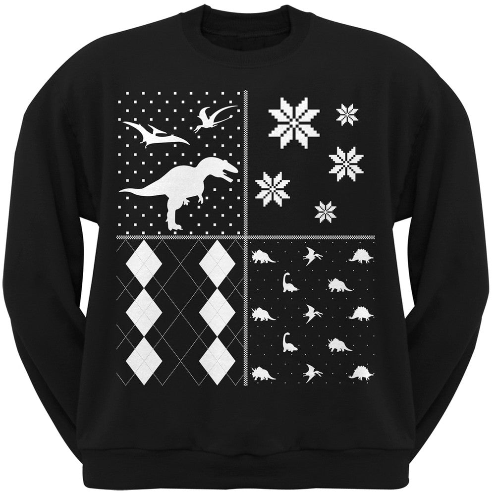 Dinosaurs Festive Blocks Ugly Christmas Sweater Black Adult Sweatshirt Men's Sweatshirts Old Glory   