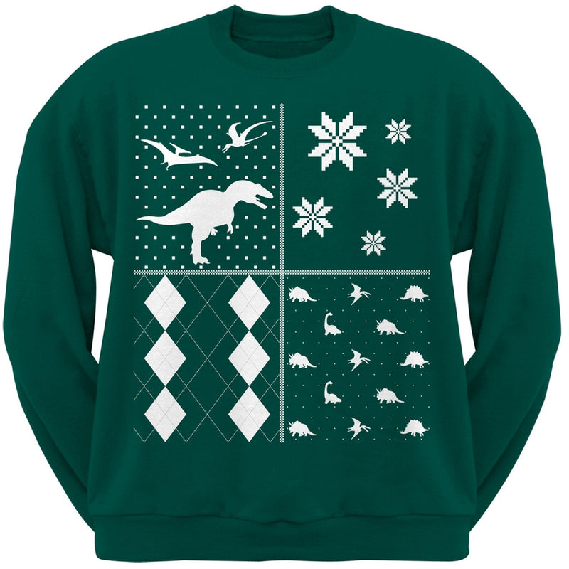 Dinosaurs Festive Blocks Ugly Christmas Sweater Black Adult Sweatshirt Men's Sweatshirts Old Glory   