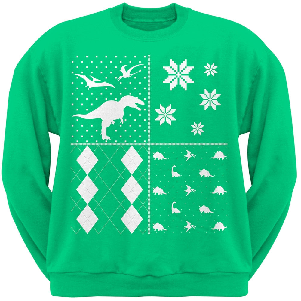 Dinosaurs Festive Blocks Ugly Christmas Sweater Black Adult Sweatshirt Men's Sweatshirts Old Glory   