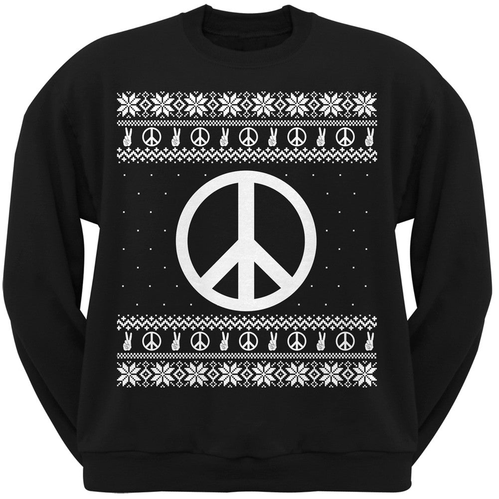 Peace Sign Ugly Christmas Sweater Black Adult Crew Neck Sweatshirt Men's Sweatshirts Old Glory   