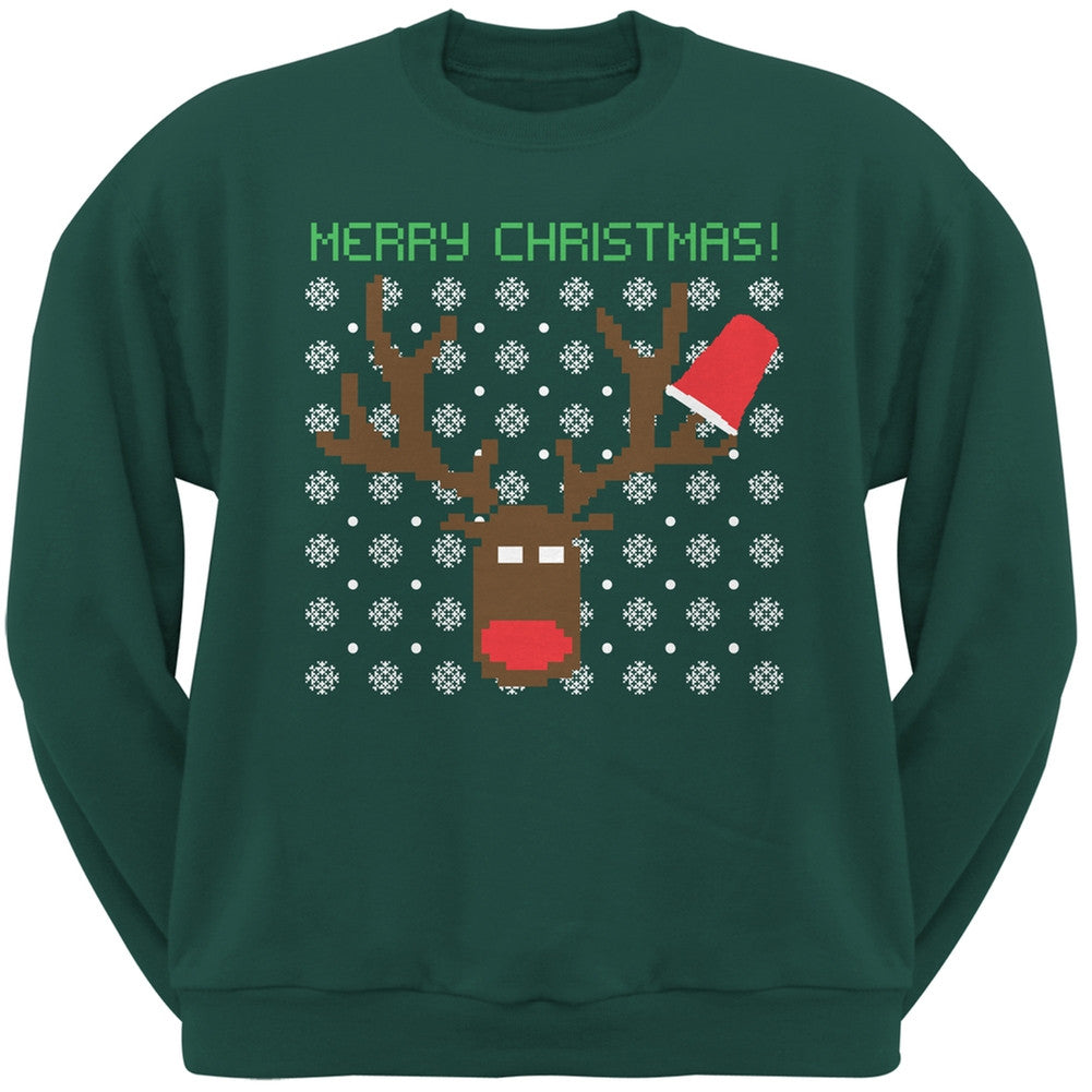 Party Deer Ugly Christmas Sweater Forest Green Adult Sweatshirt Men's Sweatshirts Old Glory   