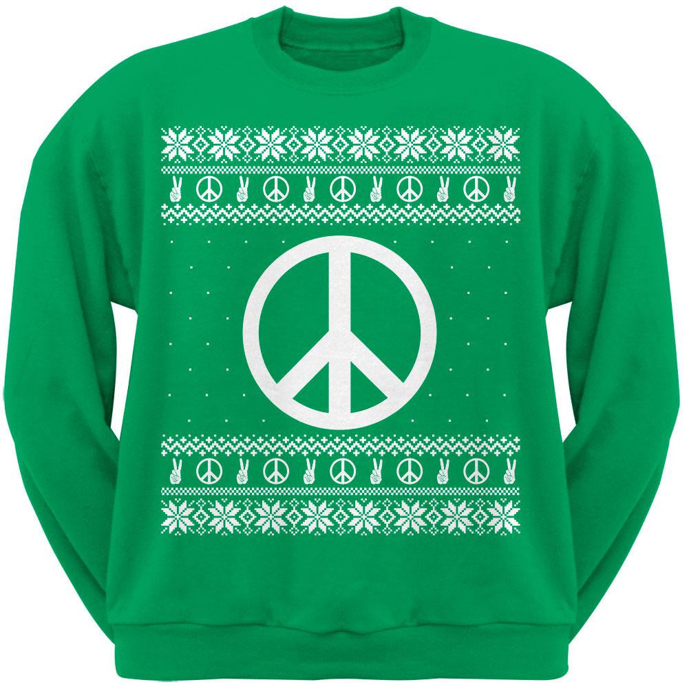 Peace Sign Ugly Christmas Sweater Black Adult Crew Neck Sweatshirt Men's Sweatshirts Old Glory   