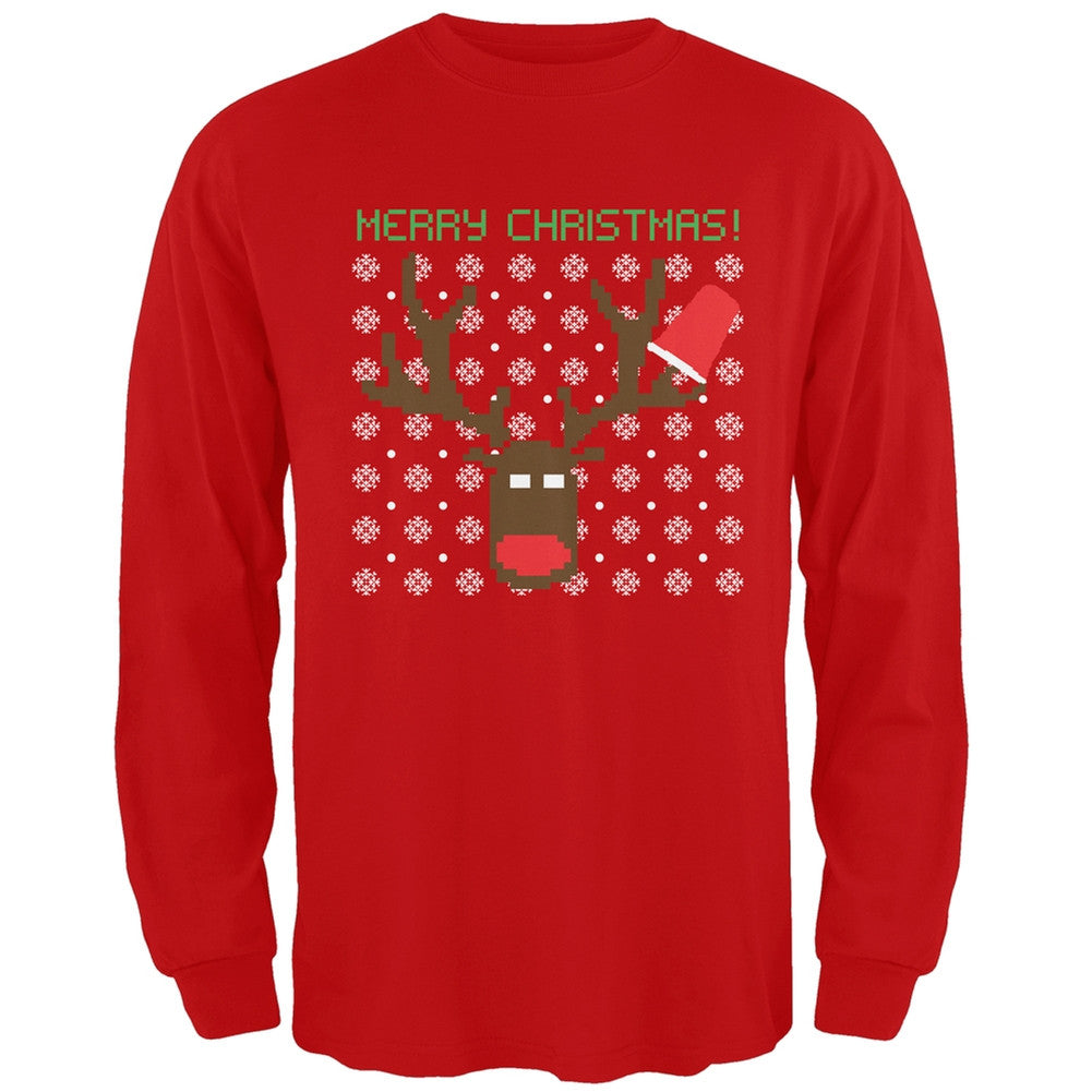 Party Deer Ugly Christmas Sweater Red Adult Long Sleeve T-Shirt Men's Long Sleeves Old Glory   