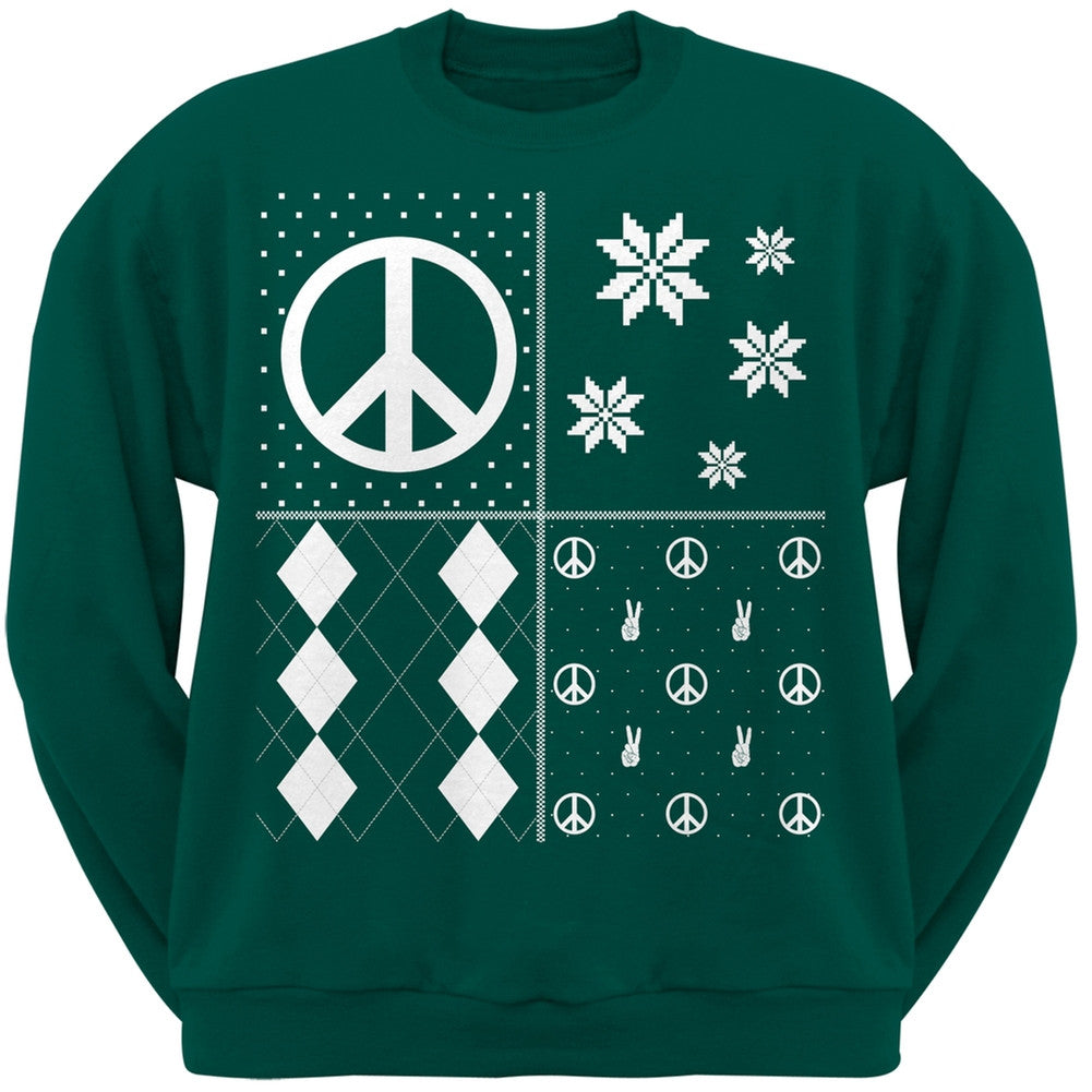 Peace Sign Festive Blocks Ugly Christmas Sweater Black Adult Sweatshirt Men's Sweatshirts Old Glory   