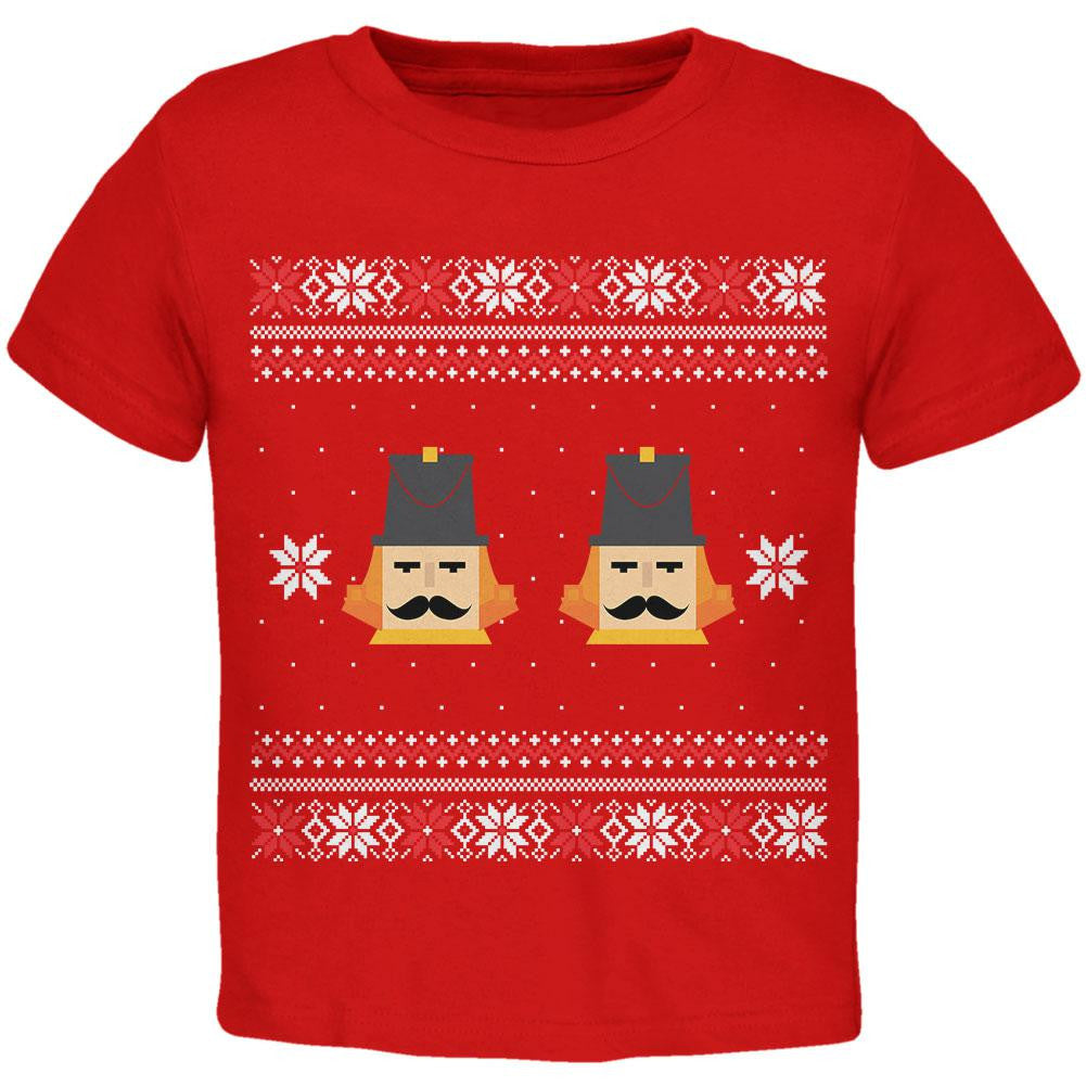 Nutcracker Full Color Ugly Christmas Sweater Black Toddler T-Shirt Toddler T-Shirts Old Glory   