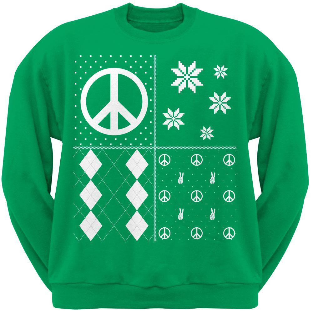 Peace Sign Festive Blocks Ugly Christmas Sweater Black Adult Sweatshirt Men's Sweatshirts Old Glory   