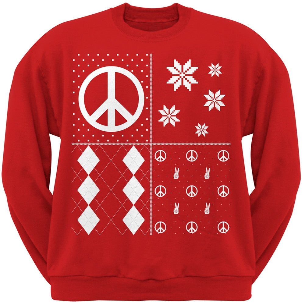 Peace Sign Festive Blocks Ugly Christmas Sweater Black Adult Sweatshirt Men's Sweatshirts Old Glory   