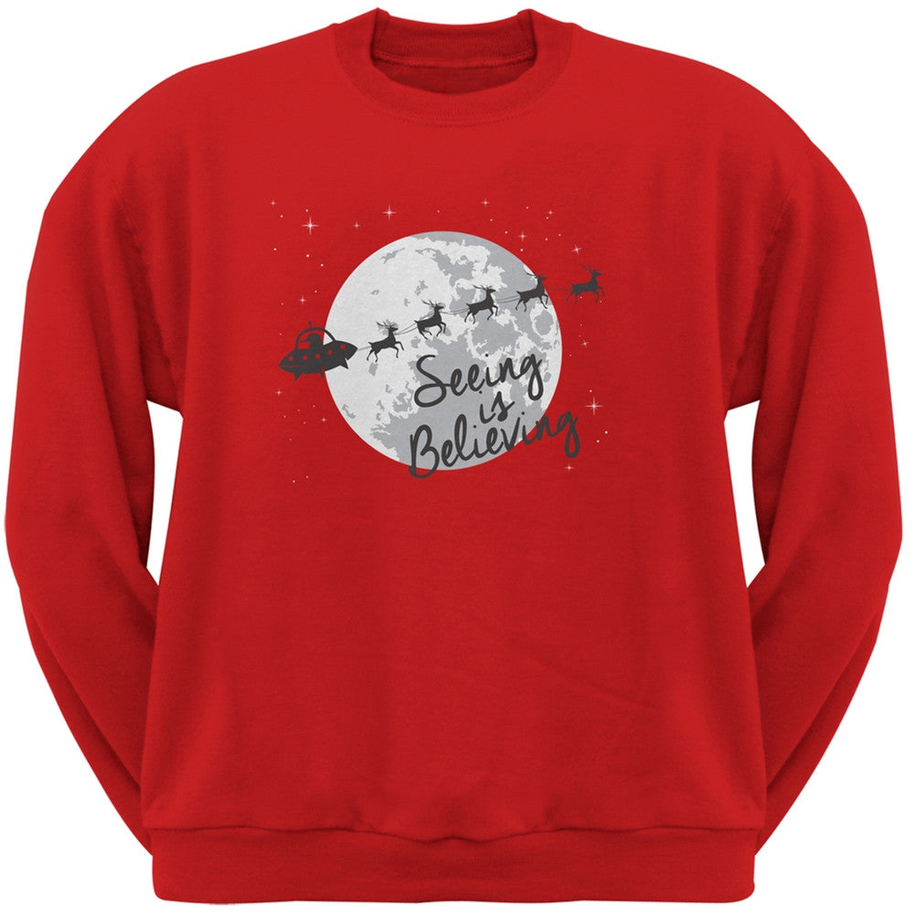 Seeing Is Believing Alien Santa Red Adult Sweatshirt Men's Sweatshirts Old Glory   