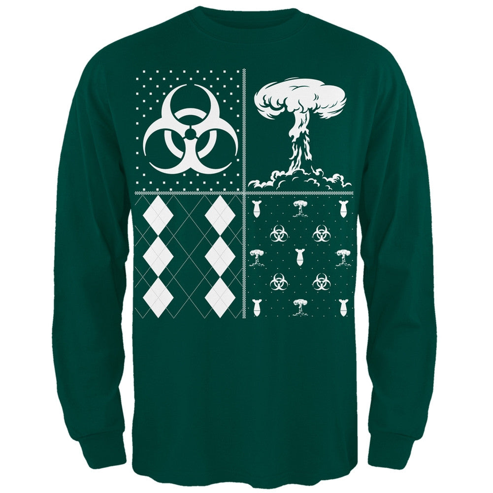 Biohazard Festive Blocks Ugly Christmas Sweater Black Adult Long Sleeve T-Shirt Men's Long Sleeves Old Glory 2XL Dark Green 