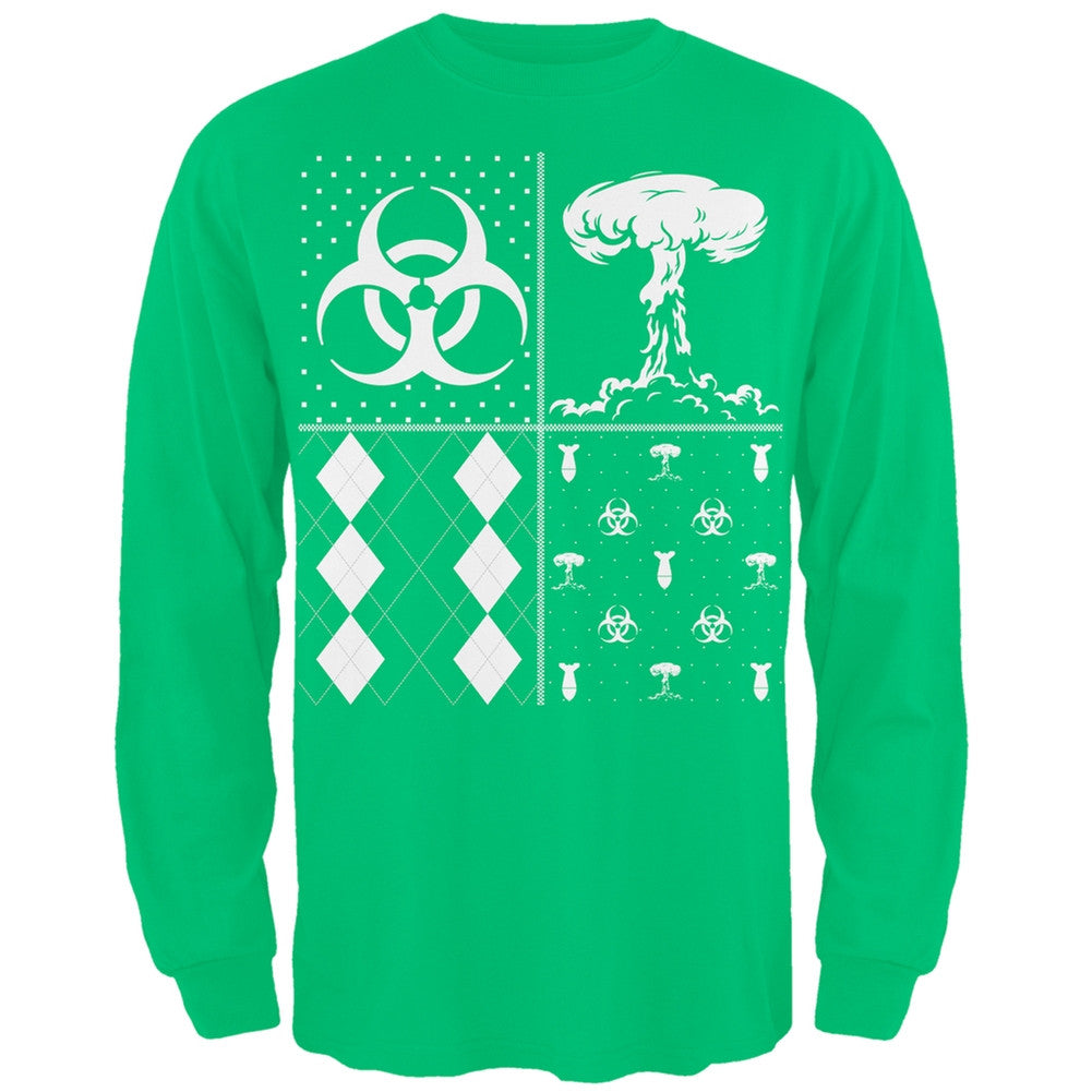 Biohazard Festive Blocks Ugly Christmas Sweater Black Adult Long Sleeve T-Shirt Men's Long Sleeves Old Glory 2XL Green 