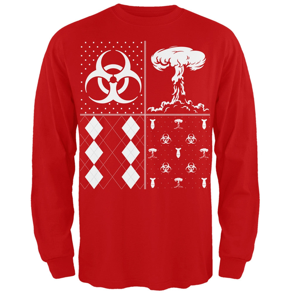 Biohazard Festive Blocks Ugly Christmas Sweater Black Adult Long Sleeve T-Shirt Men's Long Sleeves Old Glory 2XL Red 