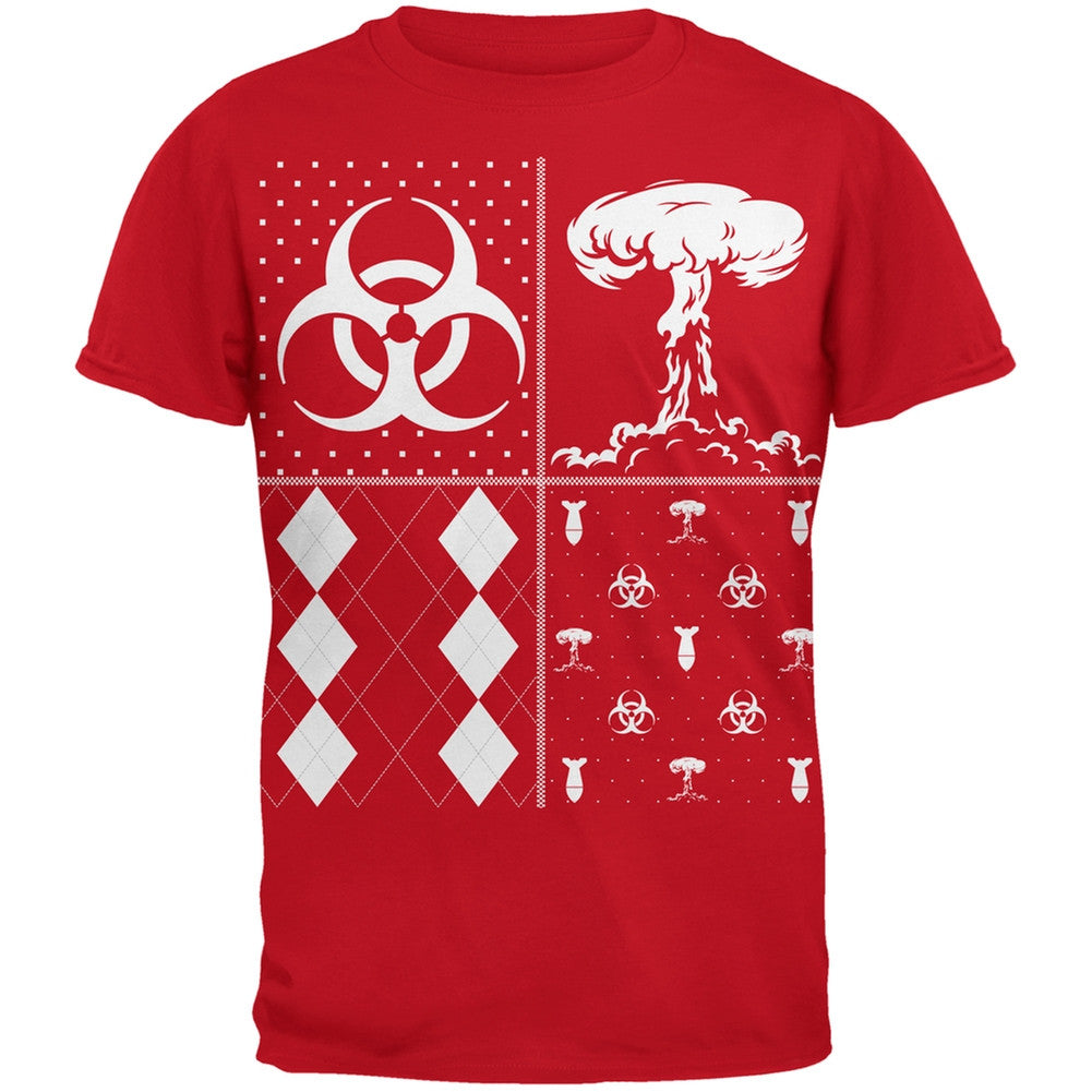 Biohazard Festive Blocks Ugly Christmas Sweater Red Adult T-Shirt Men's T-Shirts Old Glory 2XL Red 