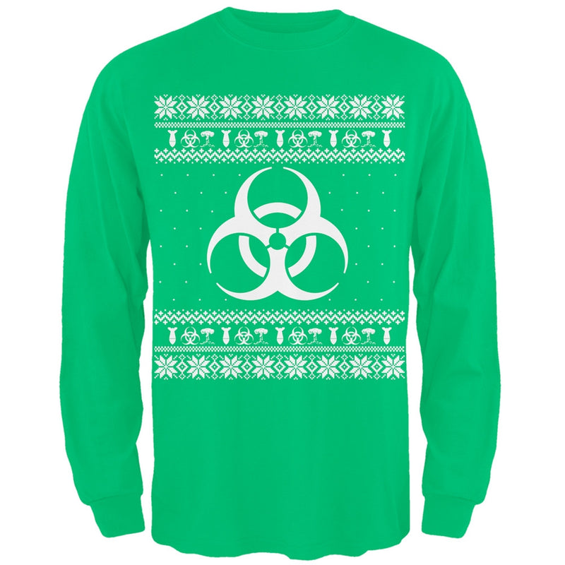 Biohazard Symbol Ugly Christmas Sweater Black Adult Long Sleeve T-Shirt Men's Long Sleeves Old Glory 2XL Green 