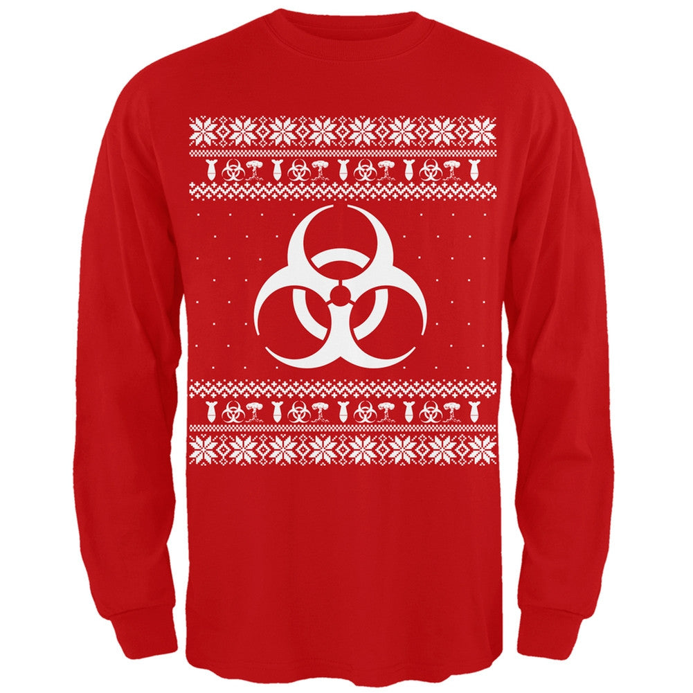 Biohazard Symbol Ugly Christmas Sweater Black Adult Long Sleeve T-Shirt Men's Long Sleeves Old Glory 2XL Red 