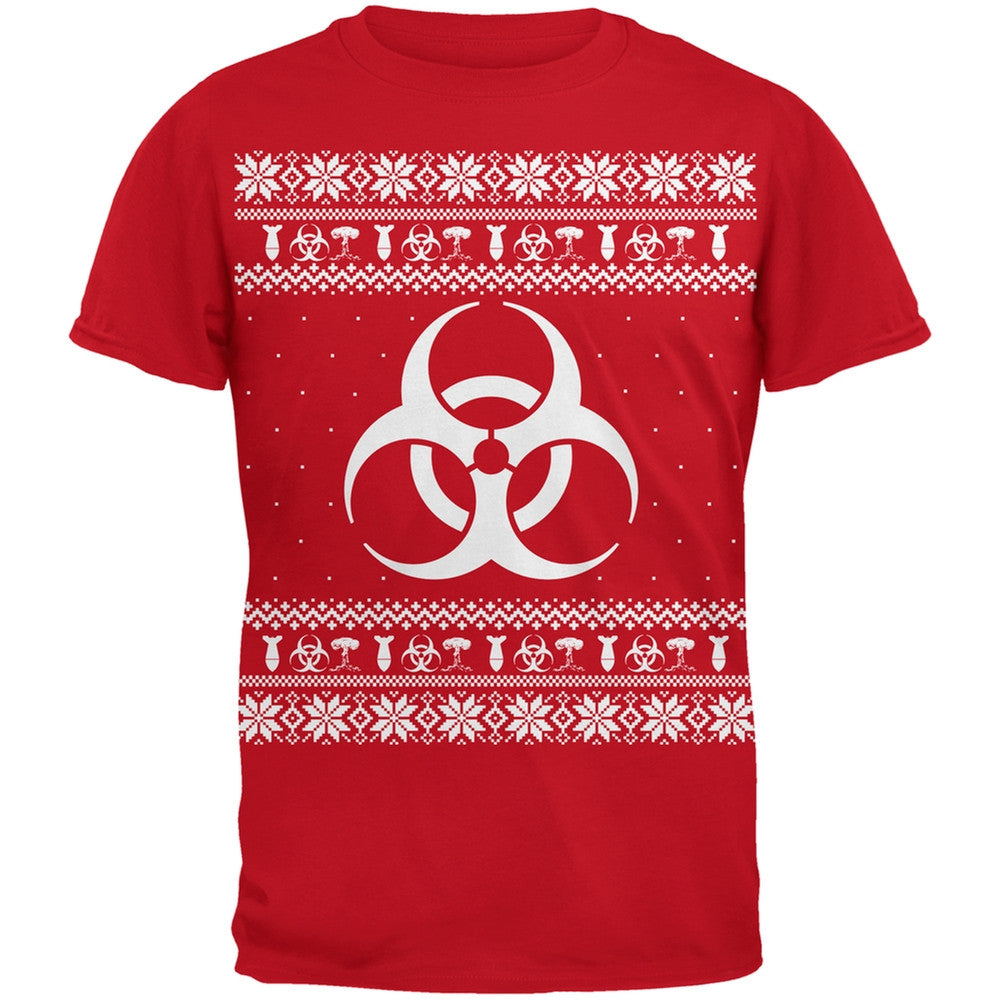 Biohazard Symbol Ugly Christmas Sweater Black Adult T-Shirt Men's T-Shirts Old Glory 2XL Red 