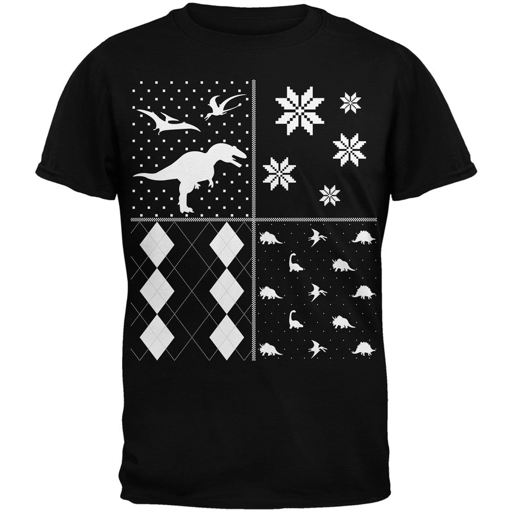 Dinosaurs Festive Blocks Ugly Christmas Sweater Black Youth T-Shirt Youth T-Shirts Old Glory   