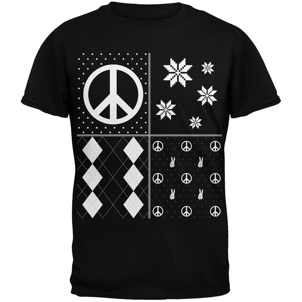 Peace Sign Festive Blocks Ugly Christmas Sweater Black Youth T-Shirt Youth T-Shirts Old Glory   