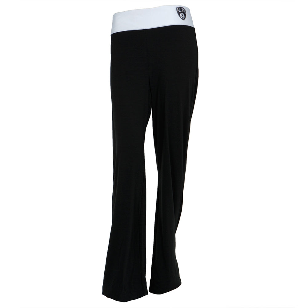 Brooklyn Nets - Flip Down Waistband Logo Juniors Yoga Pants Women's Yoga Pants Brooklyn Nets SM Black