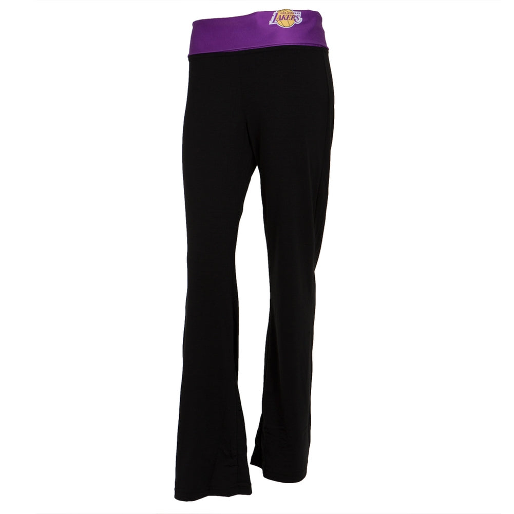 Los Angeles Lakers - Flip Down Waistband Logo Juniors Yoga Pants Women's Yoga Pants Los Angeles Lakers SM Black