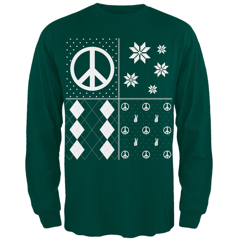 Peace Sign Festive Blocks Ugly Christmas Sweater Black Adult Long Sleeve T-Shirt Men's Long Sleeves Old Glory   