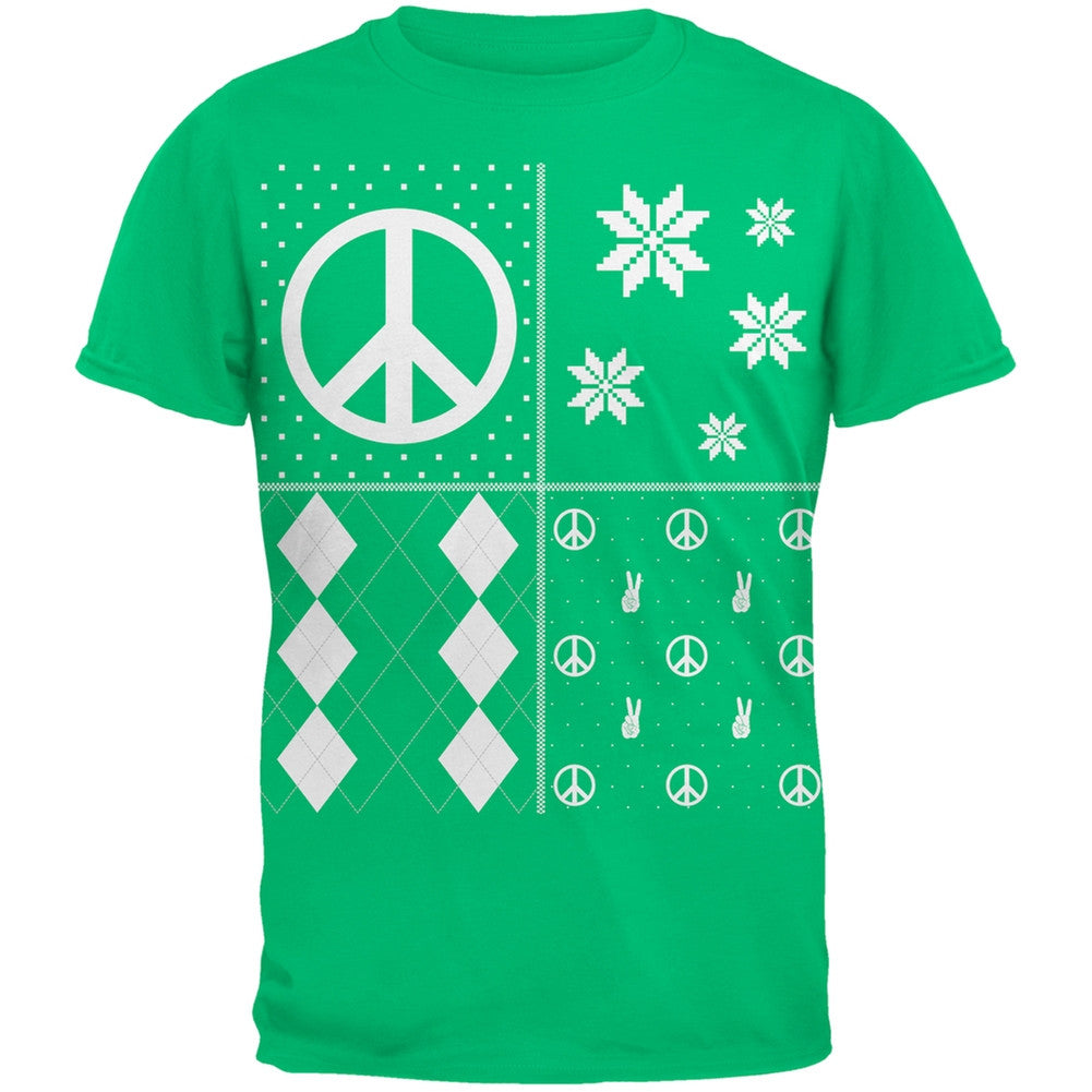 Peace Sign Festive Blocks Ugly Christmas Sweater Black Adult T-Shirt Men's T-Shirts Old Glory   