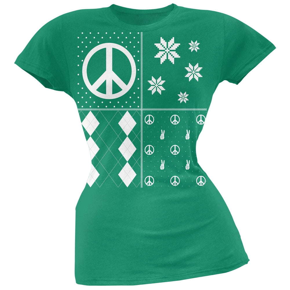 Peace Sign Festive Blocks Ugly Christmas Sweater Black Soft Juniors T-Shirt Juniors T-Shirts Old Glory   