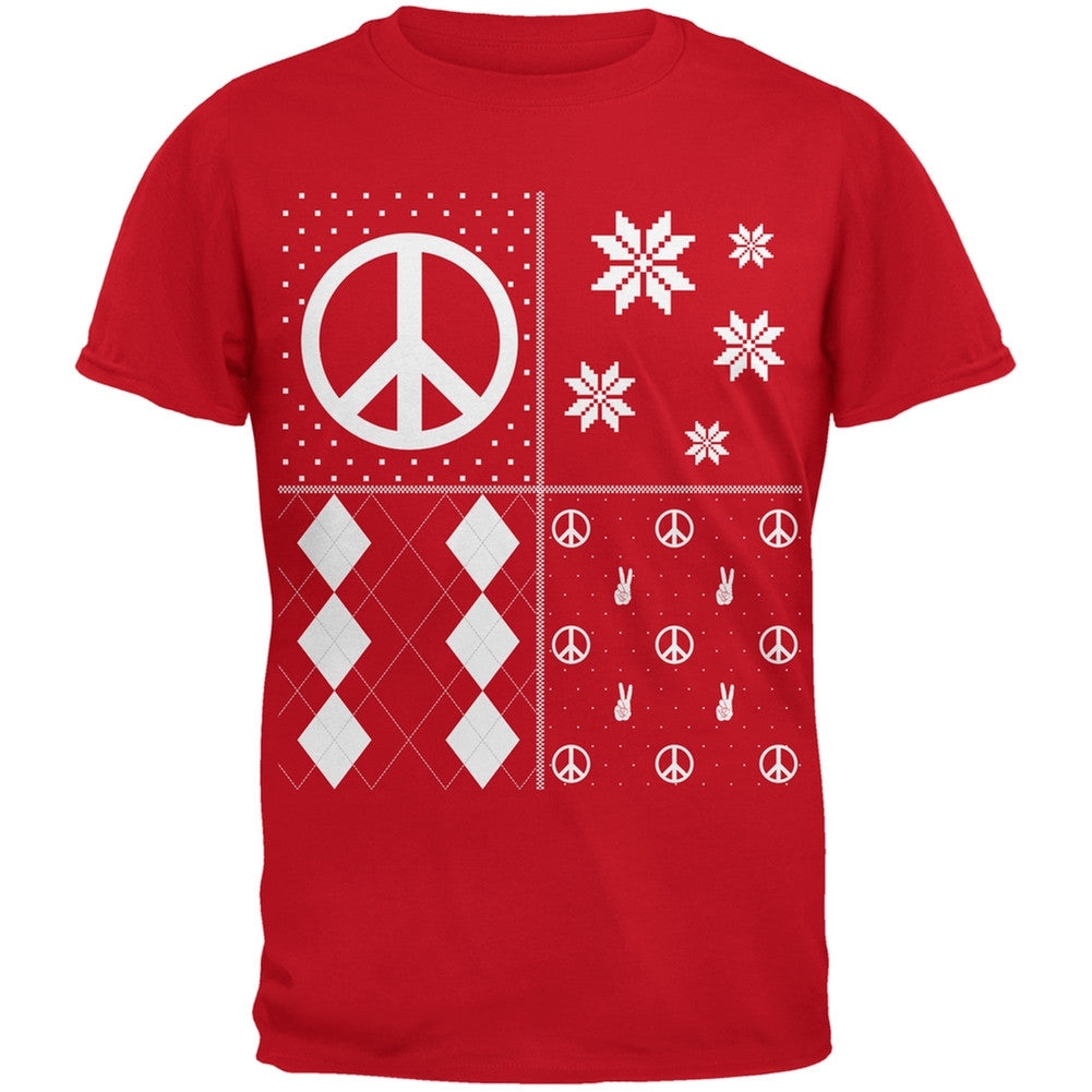 Peace Sign Festive Blocks Ugly Christmas Sweater Black Youth T-Shirt Youth T-Shirts Old Glory   