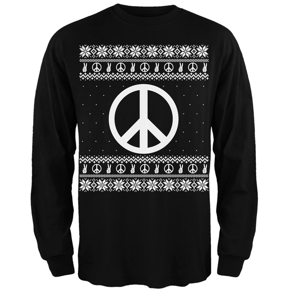 Peace Sign Ugly Christmas Sweater Black Adult Long Sleeve T-Shirt Men's Long Sleeves Old Glory   