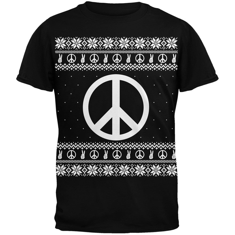 Peace Sign Ugly Christmas Sweater Black Adult T-Shirt Men's T-Shirts Old Glory   