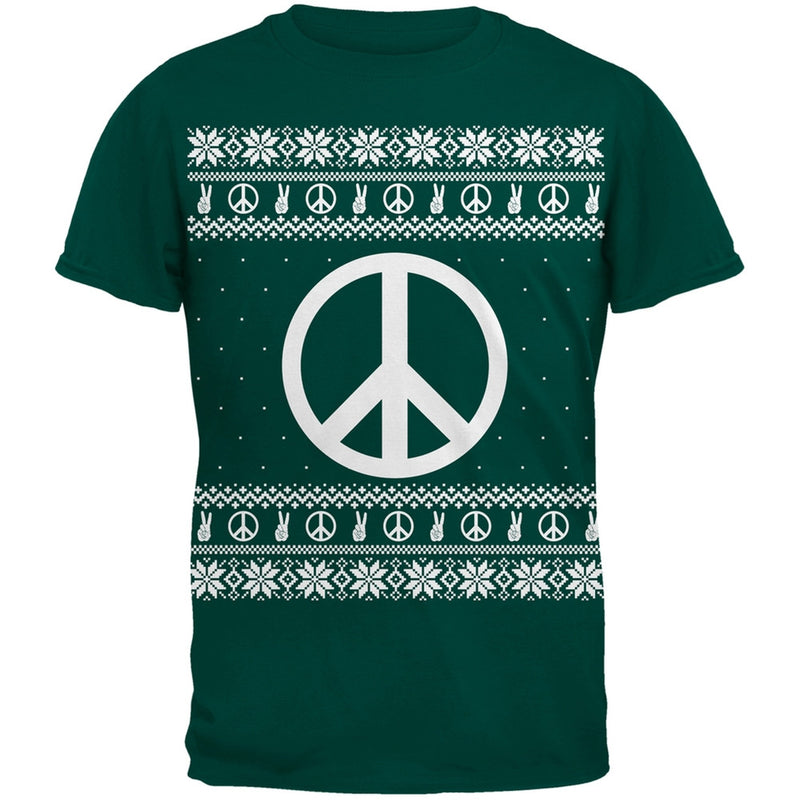 Peace Sign Ugly Christmas Sweater Black Adult T-Shirt Men's T-Shirts Old Glory   