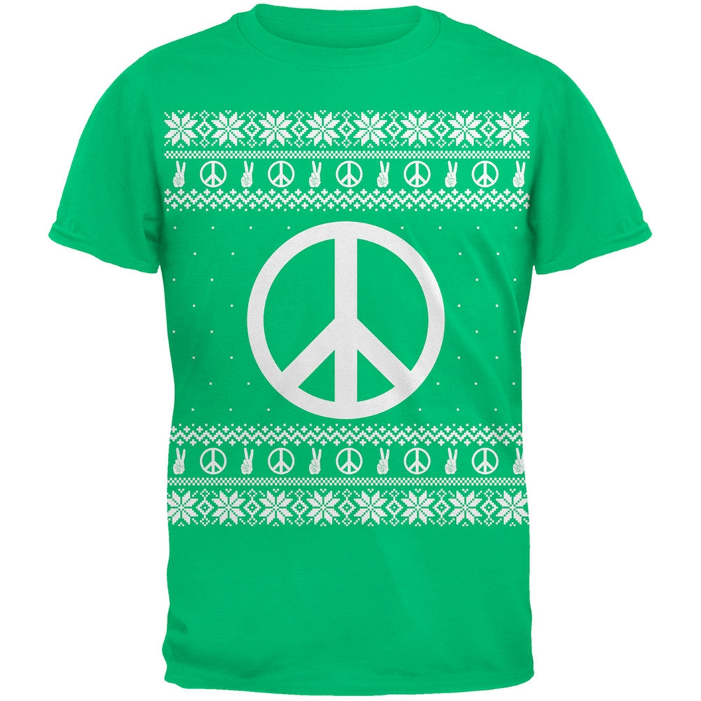 Peace Sign Ugly Christmas Sweater Black Adult T-Shirt Men's T-Shirts Old Glory   