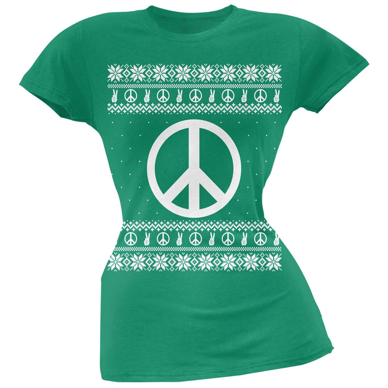 Peace Sign Ugly Christmas Sweater Black Soft Juniors T-Shirt Juniors T-Shirts Old Glory   