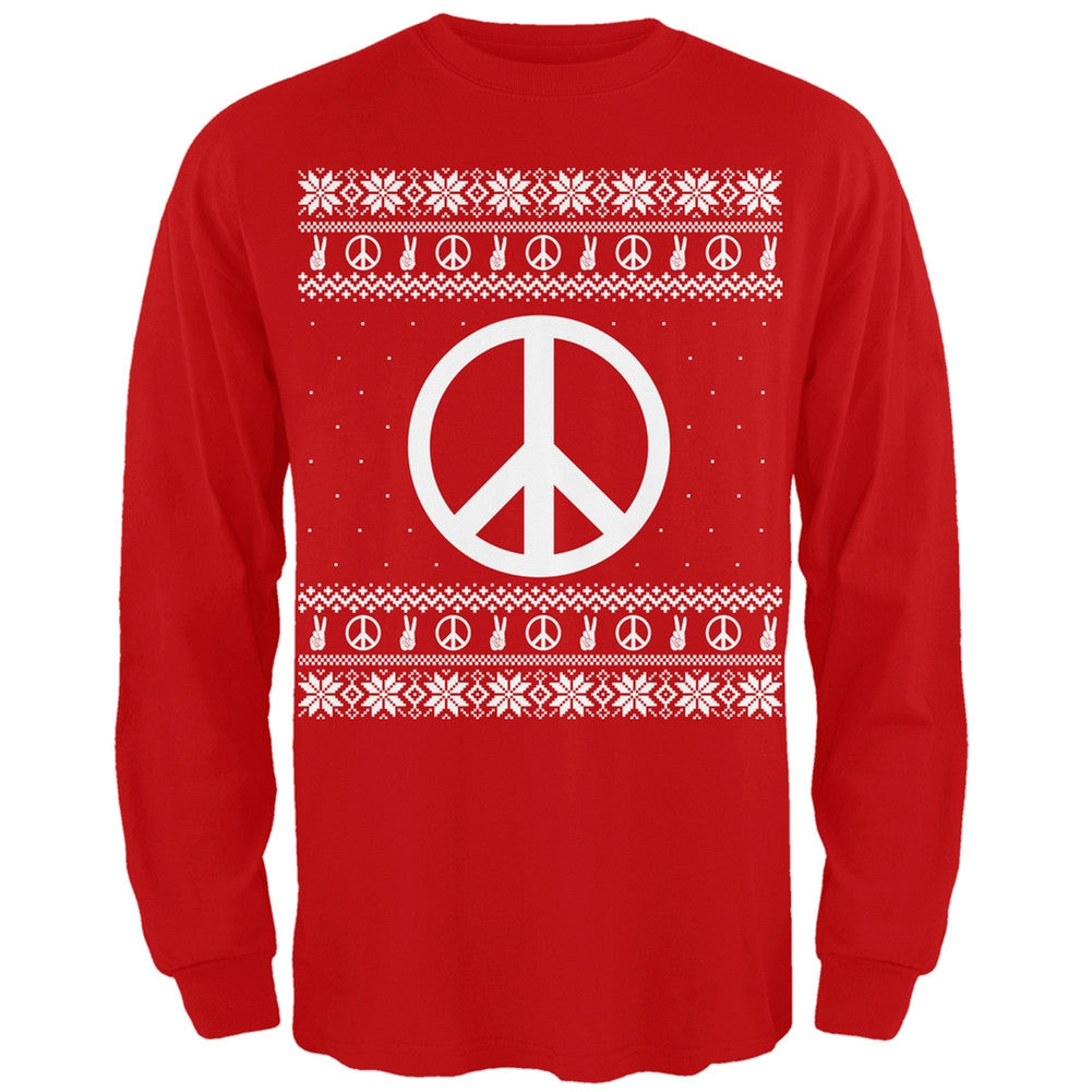 Peace Sign Ugly Christmas Sweater Black Adult Long Sleeve T-Shirt Men's Long Sleeves Old Glory   