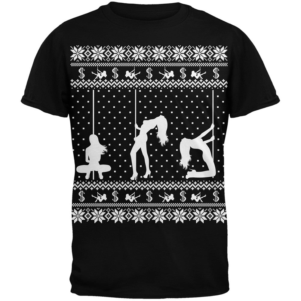 Stripper Silhoutte Ugly Christmas Sweater Black Adult T-Shirt Men's T-Shirts Old Glory   