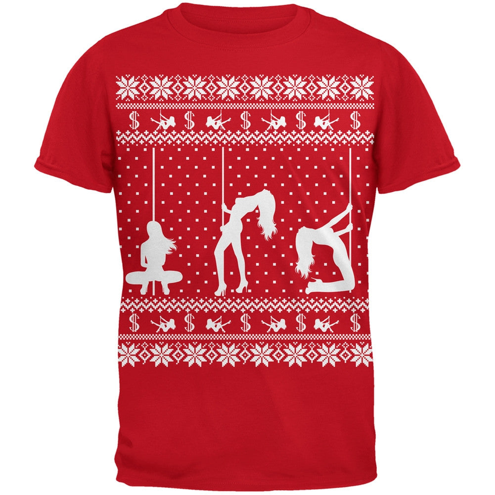 Stripper Silhoutte Ugly Christmas Sweater Red Adult T-Shirt Men's T-Shirts Old Glory 2XL Red 