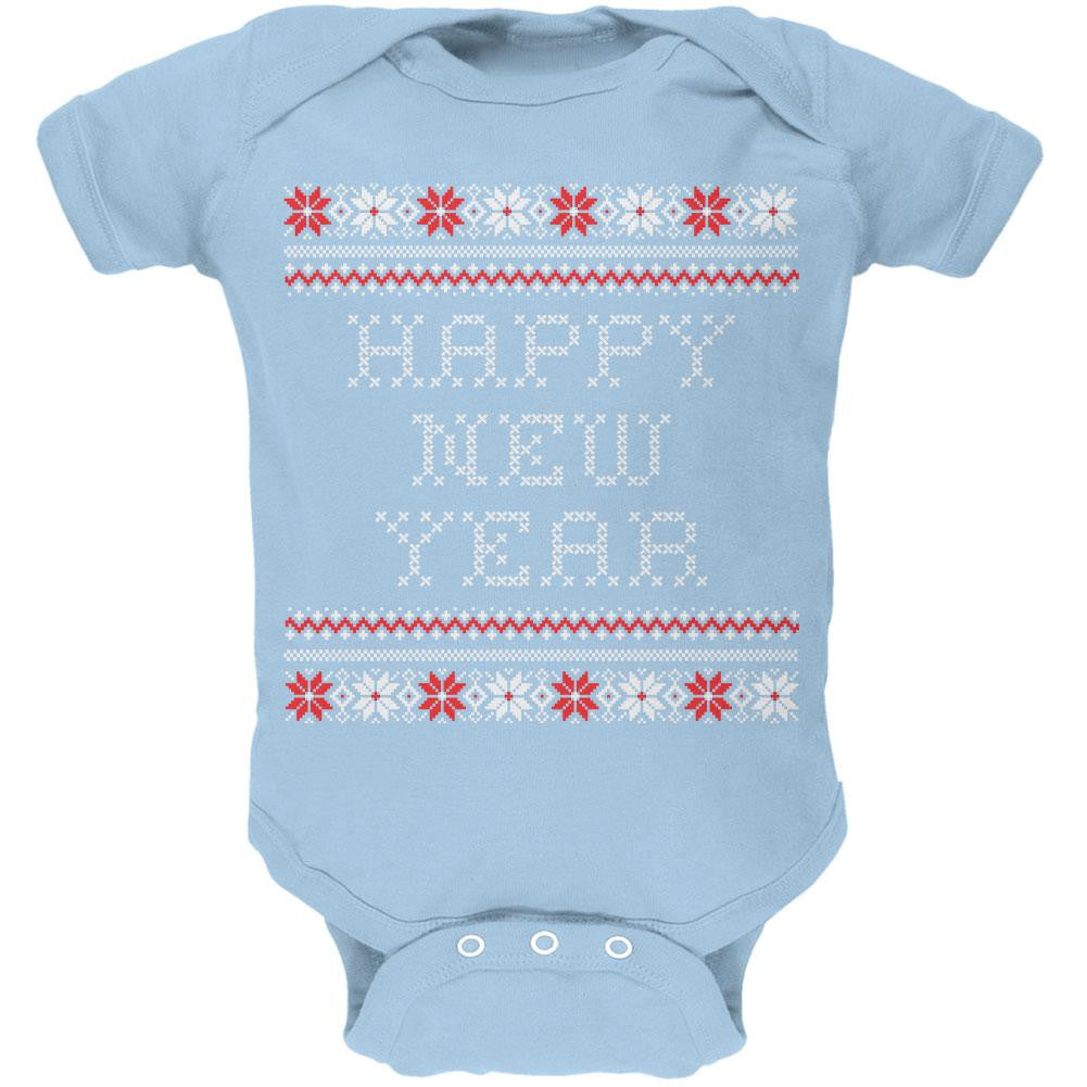 Happy New Year Ugly Christmas Sweater Blue Baby One Piece Baby One Piece Old Glory   