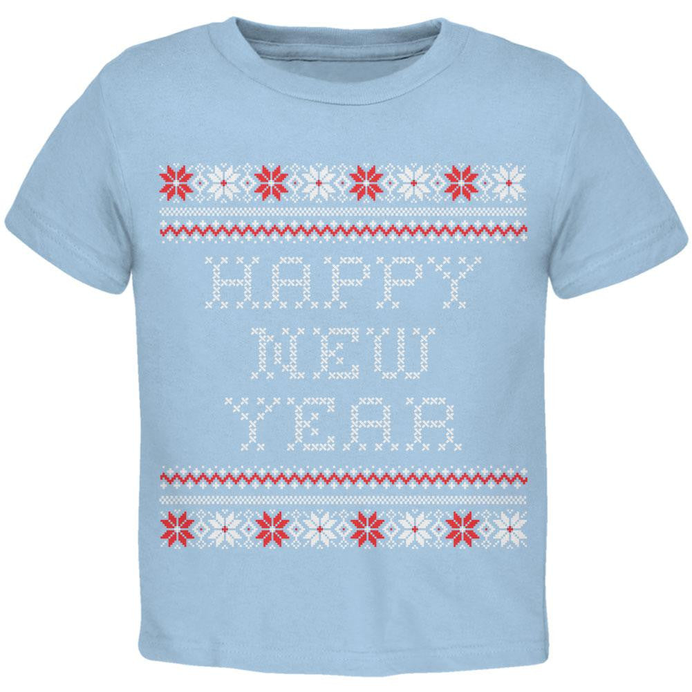 Happy New Year Ugly Christmas Sweater Black Toddler T-Shirt Toddler T-Shirts Old Glory   