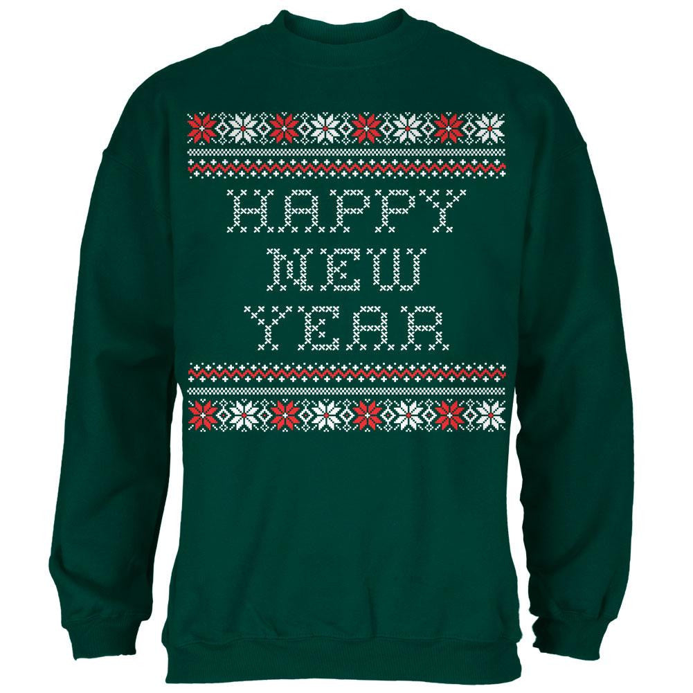 Happy New Year Ugly Christmas Sweater Black Adult Crew Neck Sweatshirt Men's Sweatshirts Old Glory   