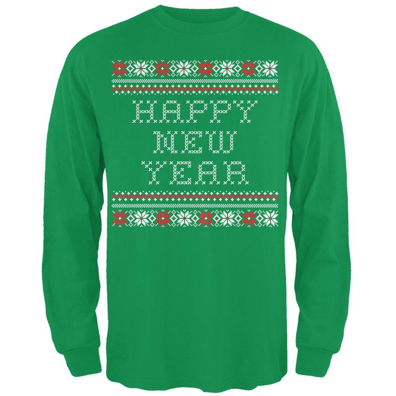 Happy New Year Ugly Christmas Sweater Black Adult Long Sleeve T-Shirt Men's Long Sleeves Old Glory   