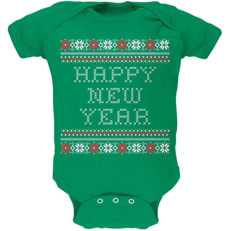 Happy New Year Ugly Christmas Sweater Blue Baby One Piece Baby One Piece Old Glory   