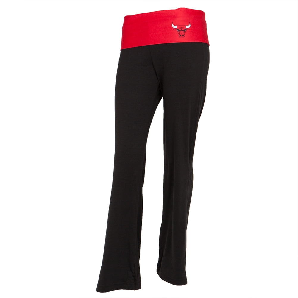 Chicago Bulls - Flip Down Waistband Logo Juniors Yoga Pants Women's Yoga Pants Chicago Bulls LG Black 