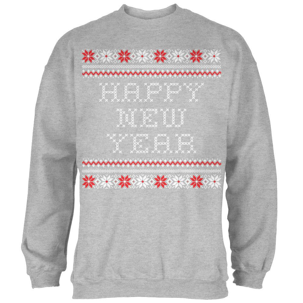 Happy New Year Ugly Christmas Sweater Black Adult Crew Neck Sweatshirt Men's Sweatshirts Old Glory   