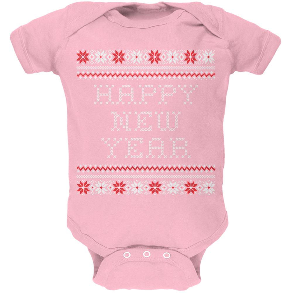 Happy New Year Ugly Christmas Sweater Pink Baby One Piece Baby One Piece Old Glory 0-3M Pink 