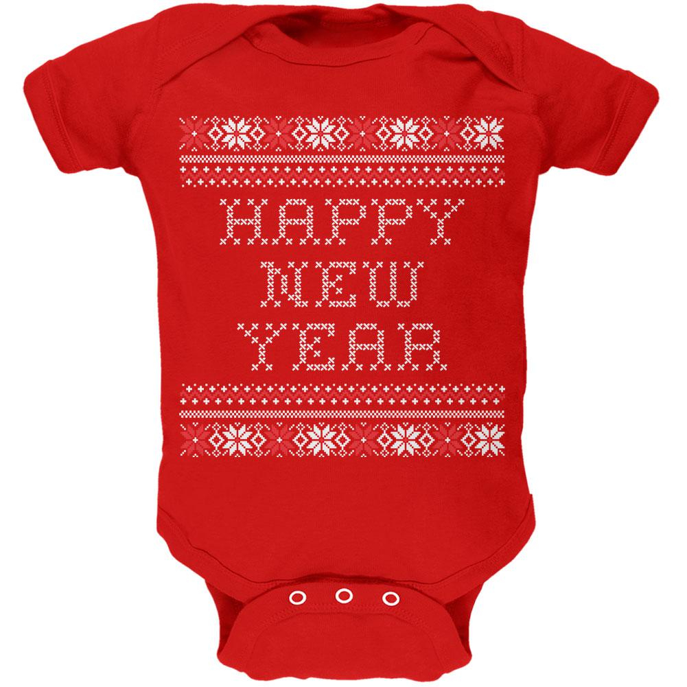 Happy New Year Ugly Christmas Sweater Red Baby One Piece Baby One Piece Old Glory 0-3M Red 