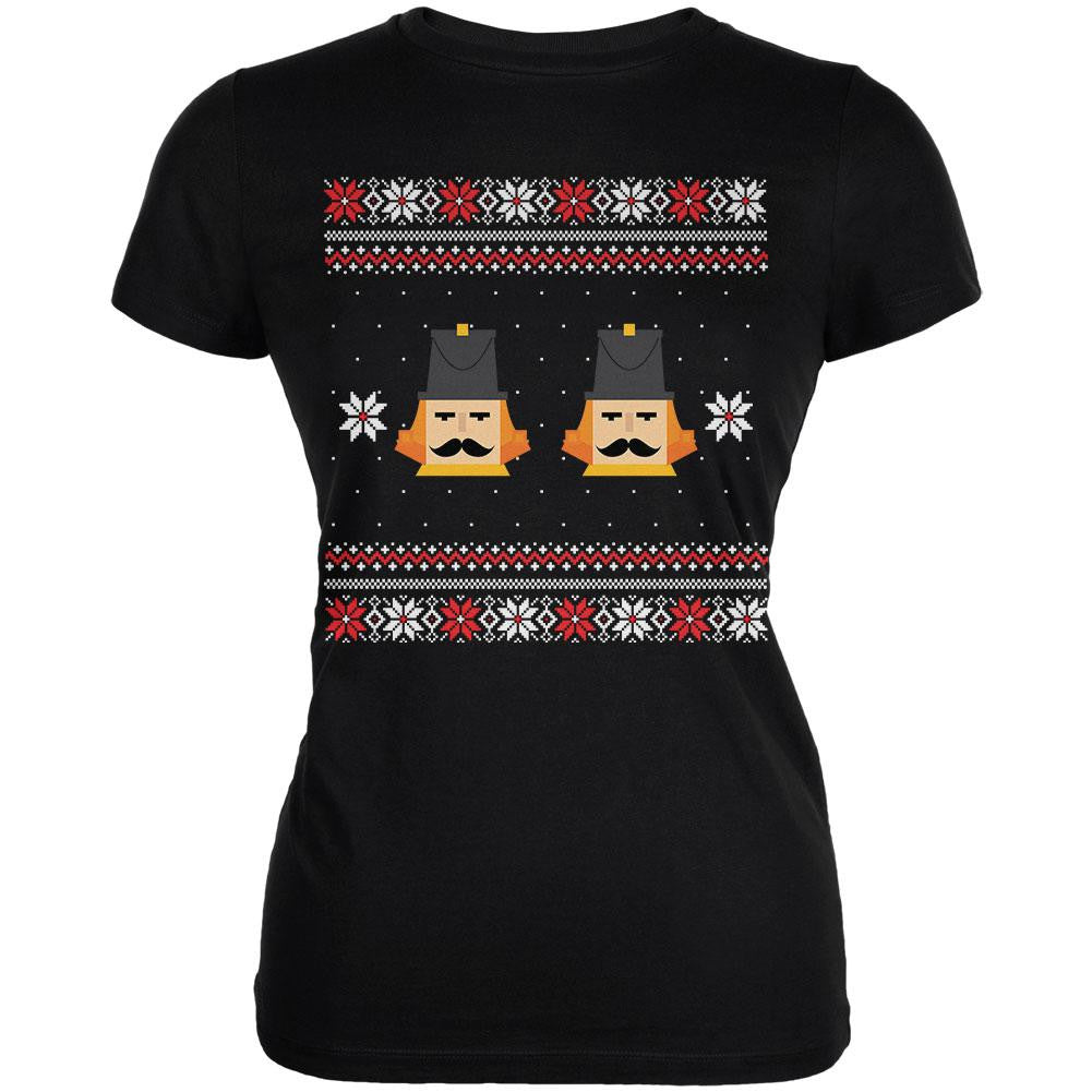 Nutcracker Full Color Ugly Christmas Sweater Black Juniors T-Shirt Juniors T-Shirts Old Glory   