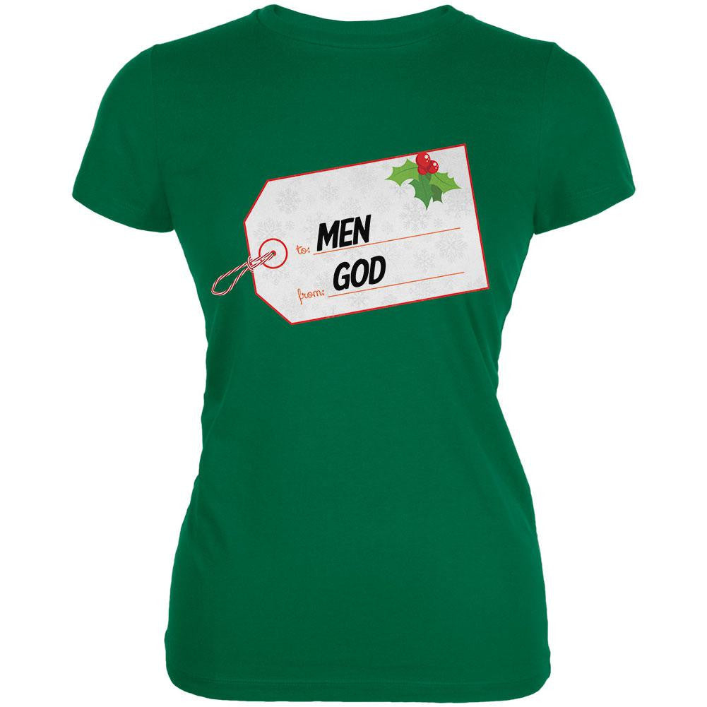 To Men From God Christmas Tag Black Juniors T-Shirt Juniors T-Shirts Old Glory   