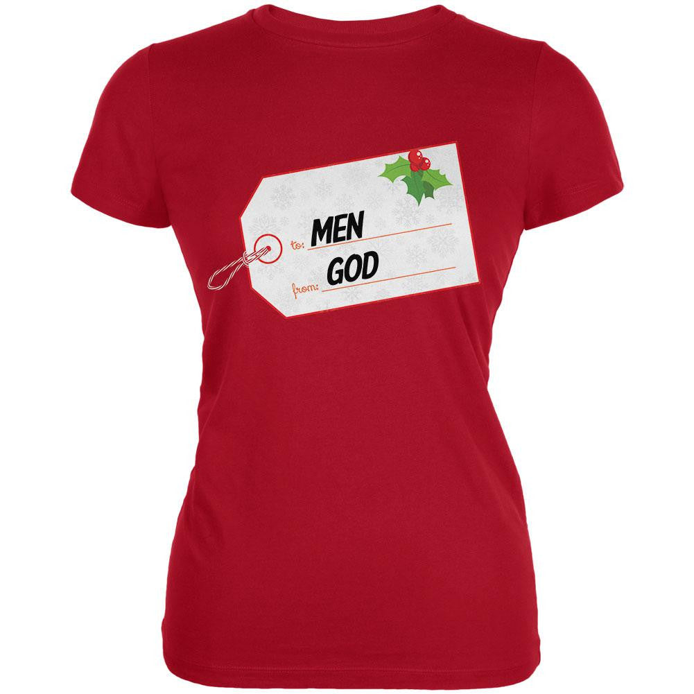 To Men From God Christmas Tag Black Juniors T-Shirt Juniors T-Shirts Old Glory   